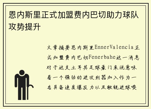 恩内斯里正式加盟费内巴切助力球队攻势提升